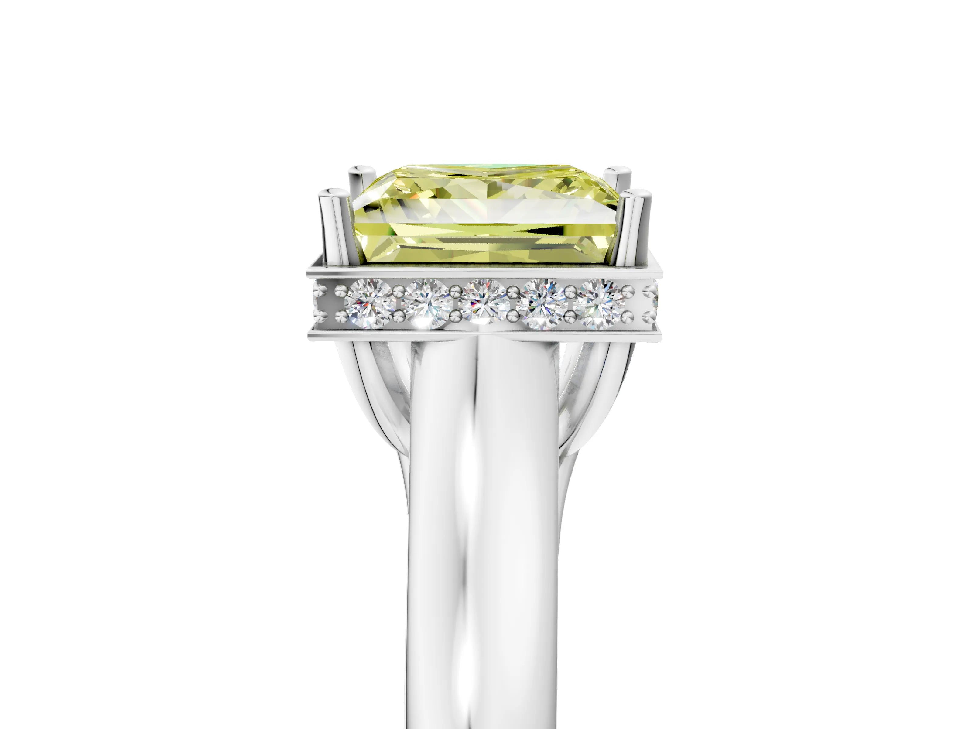 White gold Fancy Yellow Princess Cut Solitaire Diamond Engagement Ring with Four-Prong Setting and Tapered Band_17