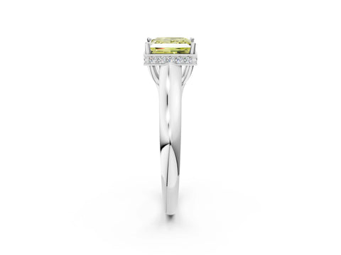 White gold Fancy Yellow Princess Cut Solitaire Diamond Engagement Ring with Four-Prong Setting and Tapered Band_2