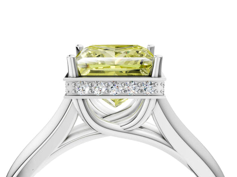 White gold Fancy Yellow Princess Cut Solitaire Diamond Engagement Ring with Four-Prong Setting and Tapered Band_4