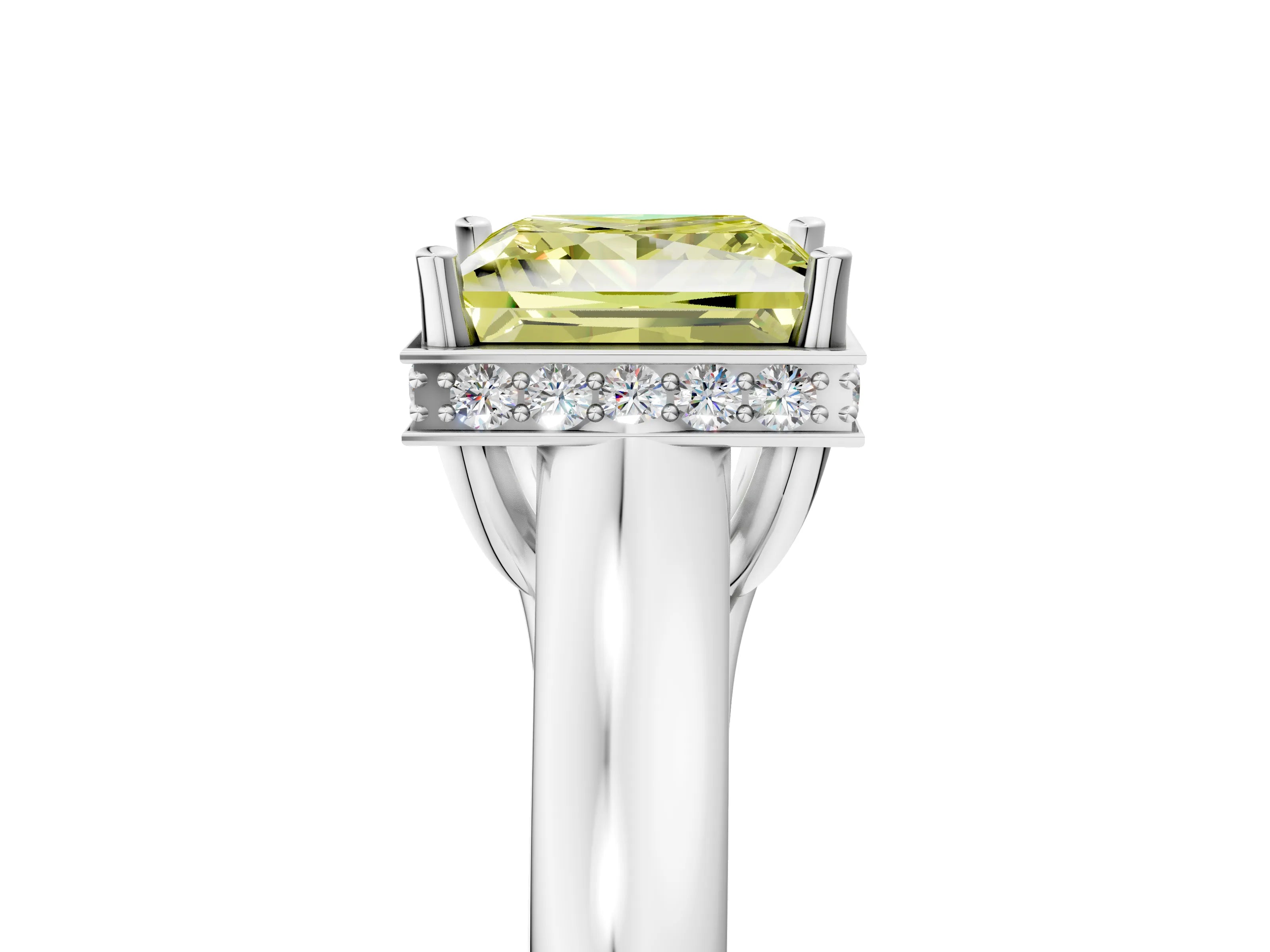 White gold Fancy Yellow Princess Cut Solitaire Diamond Engagement Ring with Four-Prong Setting and Tapered Band_5
