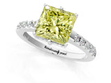 White gold Fancy Yellow Princess Cut Solitaire Diamond Engagement Ring with Pavé Band and Six-Prong Setting_13