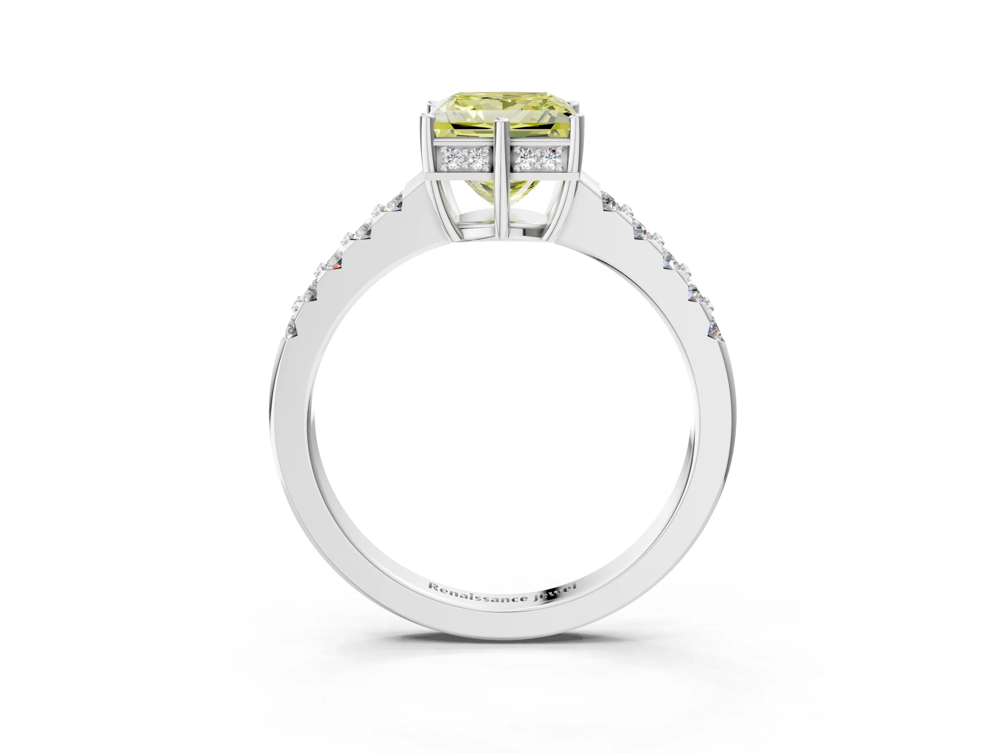 White gold Fancy Yellow Princess Cut Solitaire Diamond Engagement Ring with Pavé Band and Six-Prong Setting_15