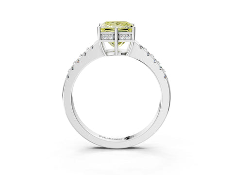 White gold Fancy Yellow Princess Cut Solitaire Diamond Engagement Ring with Pavé Band and Six-Prong Setting_15