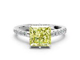 White gold Fancy Yellow Princess Cut Solitaire Diamond Engagement Ring with Pavé Band and Six-Prong Setting_16