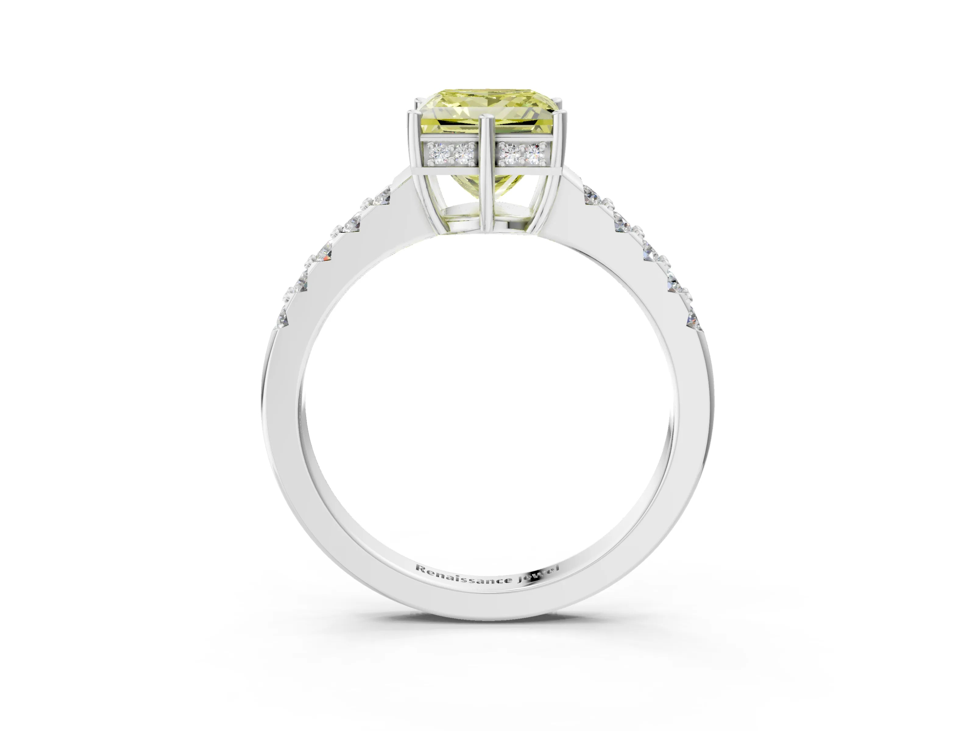White gold Fancy Yellow Princess Cut Solitaire Diamond Engagement Ring with Pavé Band and Six-Prong Setting_27