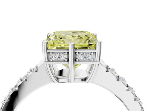 White gold Fancy Yellow Princess Cut Solitaire Diamond Engagement Ring with Pavé Band and Six-Prong Setting_28