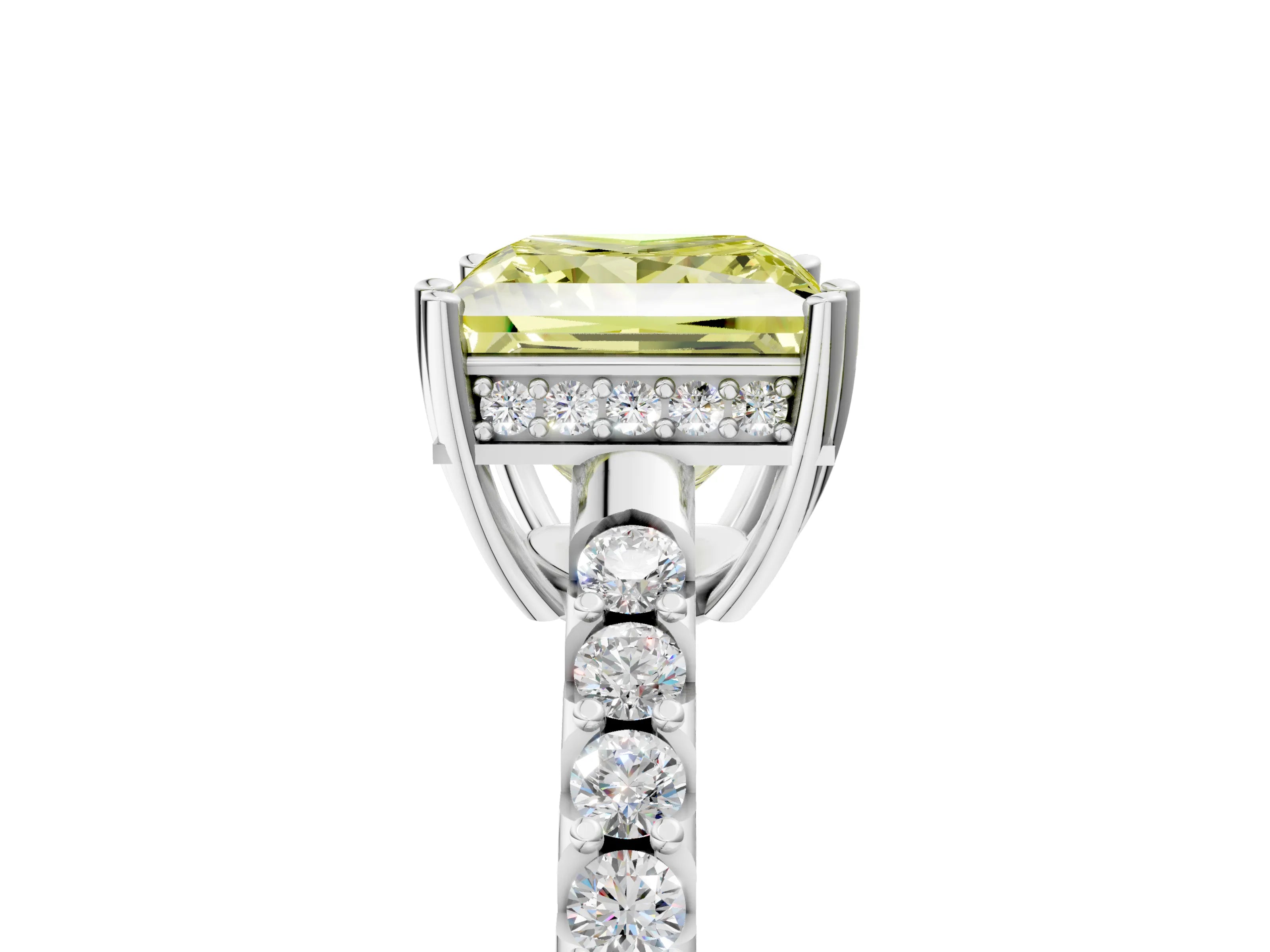 White gold Fancy Yellow Princess Cut Solitaire Diamond Engagement Ring with Pavé Band and Six-Prong Setting_29