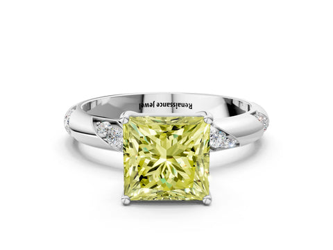 White gold Fancy Yellow Princess Cut Solitaire Diamond Engagement Ring with Twisted Pave Band and Four-Prong Setting_57