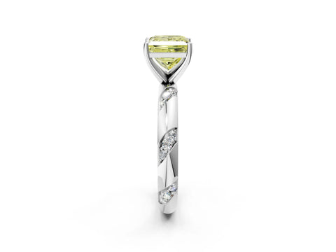 White gold Fancy Yellow Princess Cut Solitaire Diamond Engagement Ring with Twisted Pave Band and Four-Prong Setting_59