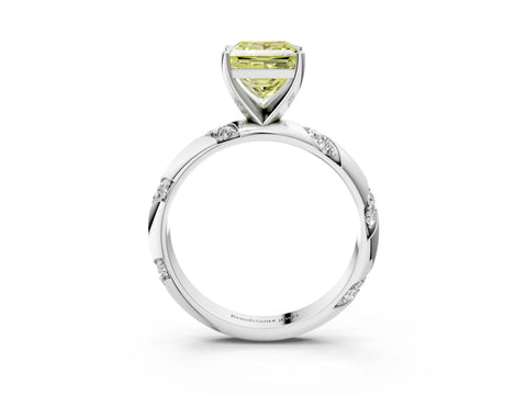 White gold Fancy Yellow Princess Cut Solitaire Diamond Engagement Ring with Twisted Pave Band and Four-Prong Setting_60