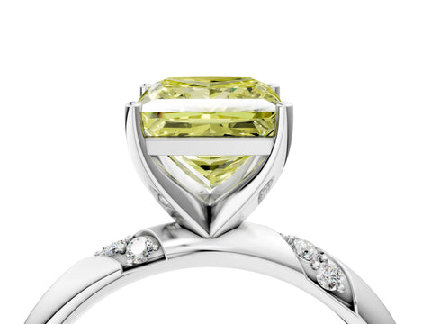 White gold Fancy Yellow Princess Cut Solitaire Diamond Engagement Ring with Twisted Pave Band and Four-Prong Setting_61