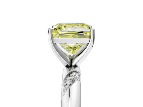 White gold Fancy Yellow Princess Cut Solitaire Diamond Engagement Ring with Twisted Pave Band and Four-Prong Setting_62