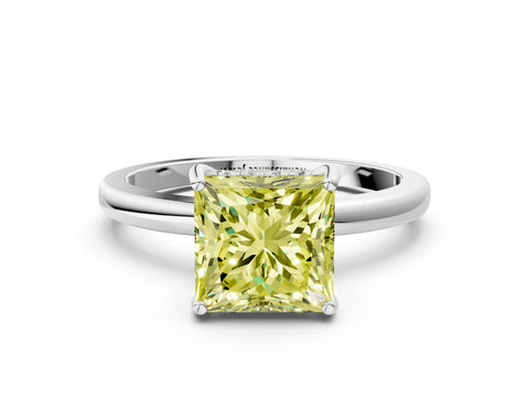 White gold Fancy Yellow Princess Cut Solitaire Diamond Ring with Prong Setting and Plain Band_12