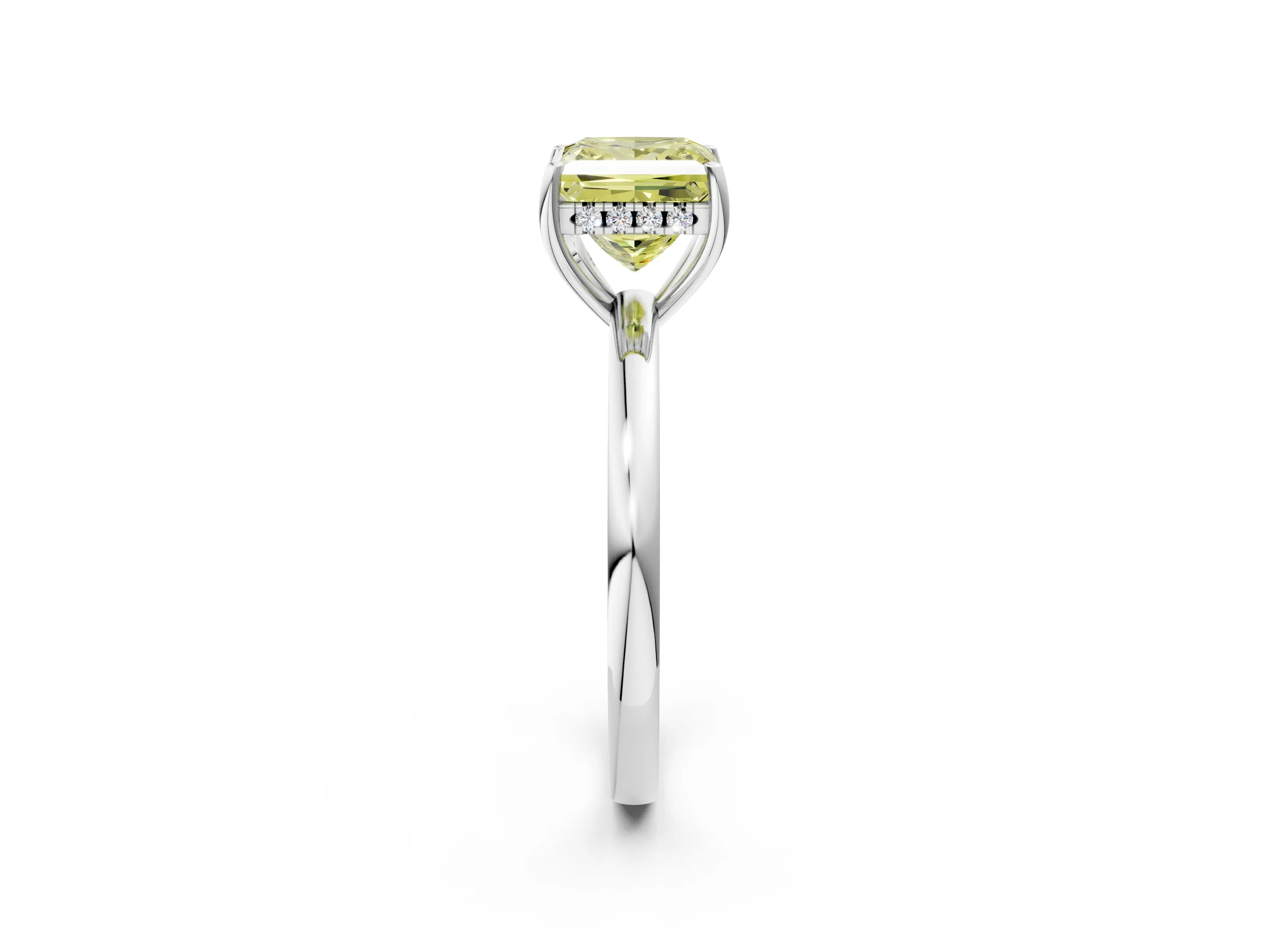 White gold Fancy Yellow Princess Cut Solitaire Diamond Ring with Prong Setting and Plain Band_14