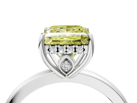 White gold Fancy Yellow Princess Cut Solitaire Diamond Ring with Prong Setting and Plain Band_16