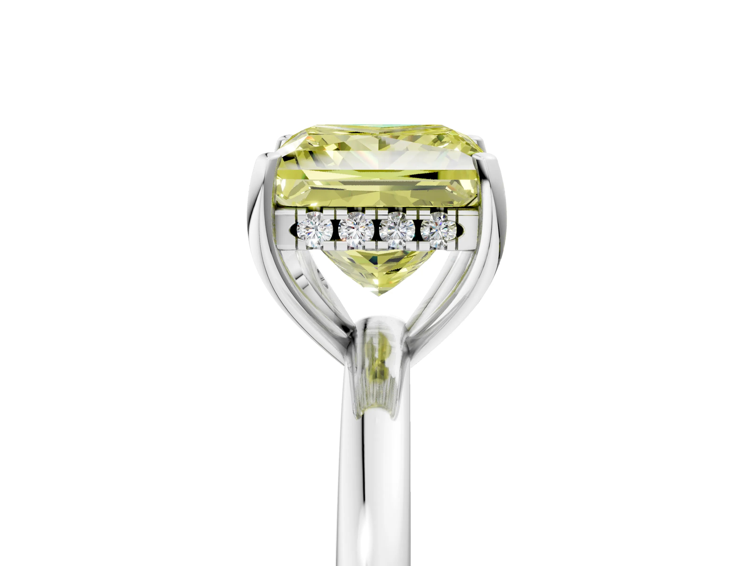White gold Fancy Yellow Princess Cut Solitaire Diamond Ring with Prong Setting and Plain Band_17