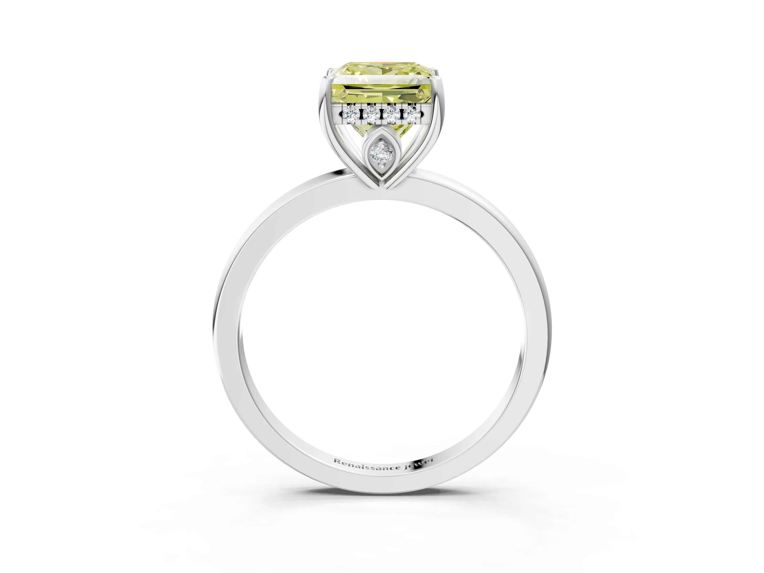 White gold Fancy Yellow Princess Cut Solitaire Diamond Ring with Prong Setting and Plain Band_3