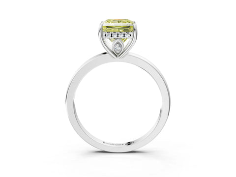 White gold Fancy Yellow Princess Cut Solitaire Diamond Ring with Prong Setting and Plain Band_3