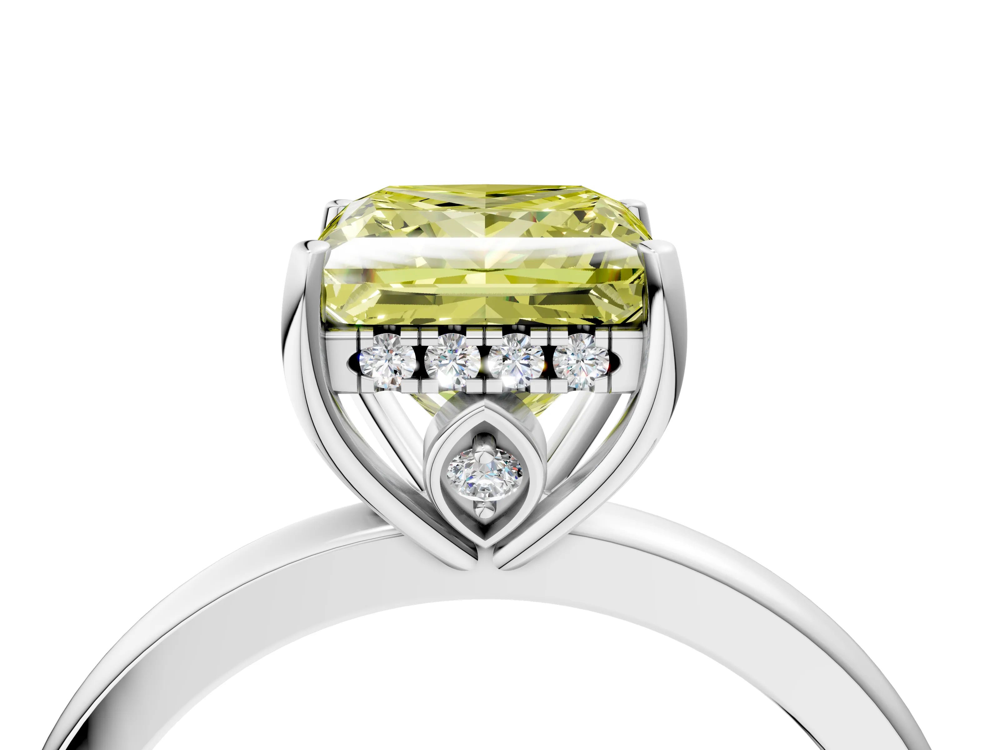 White gold Fancy Yellow Princess Cut Solitaire Diamond Ring with Prong Setting and Plain Band_4