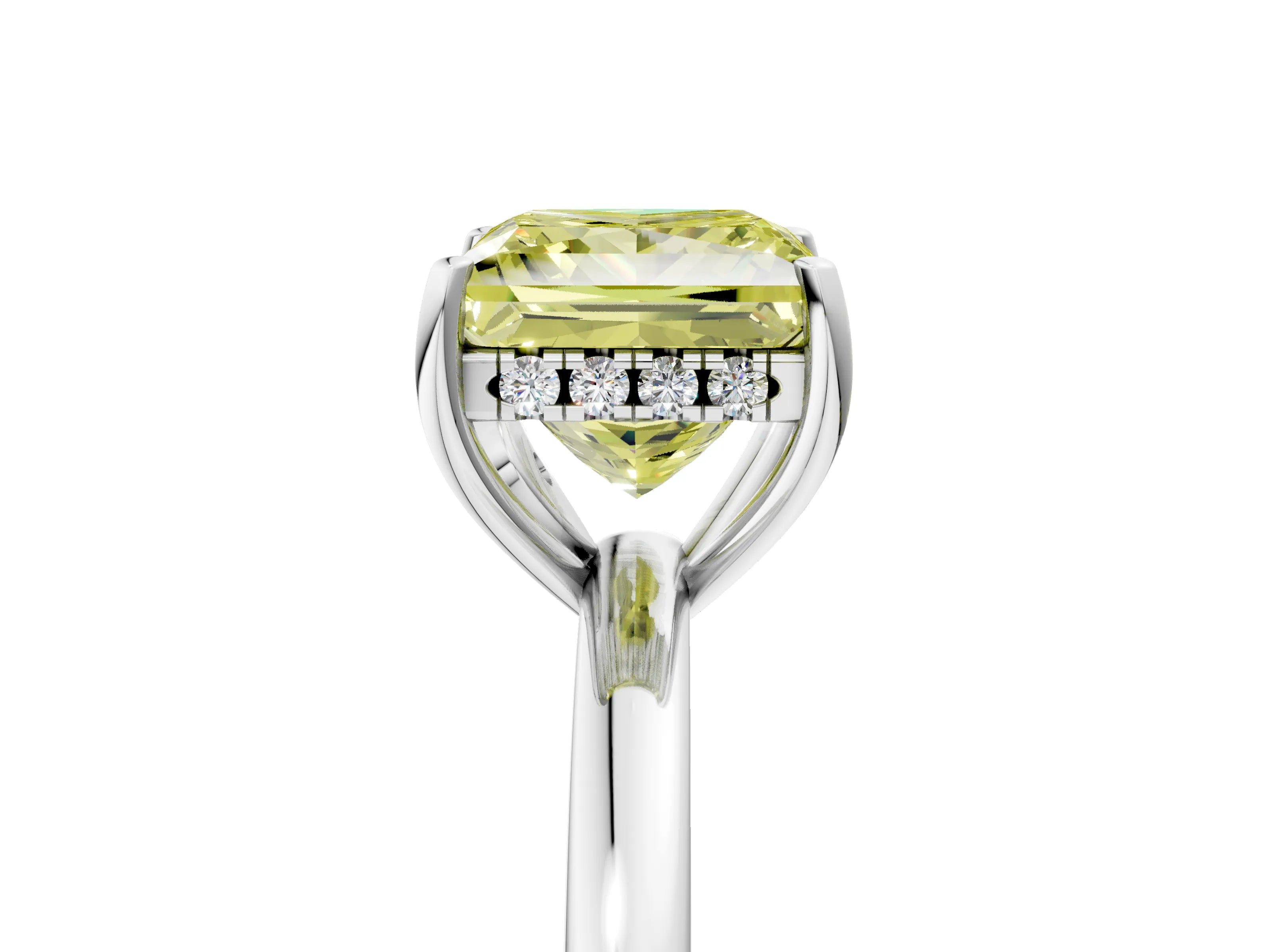 White gold Fancy Yellow Princess Cut Solitaire Diamond Ring with Prong Setting and Plain Band_5