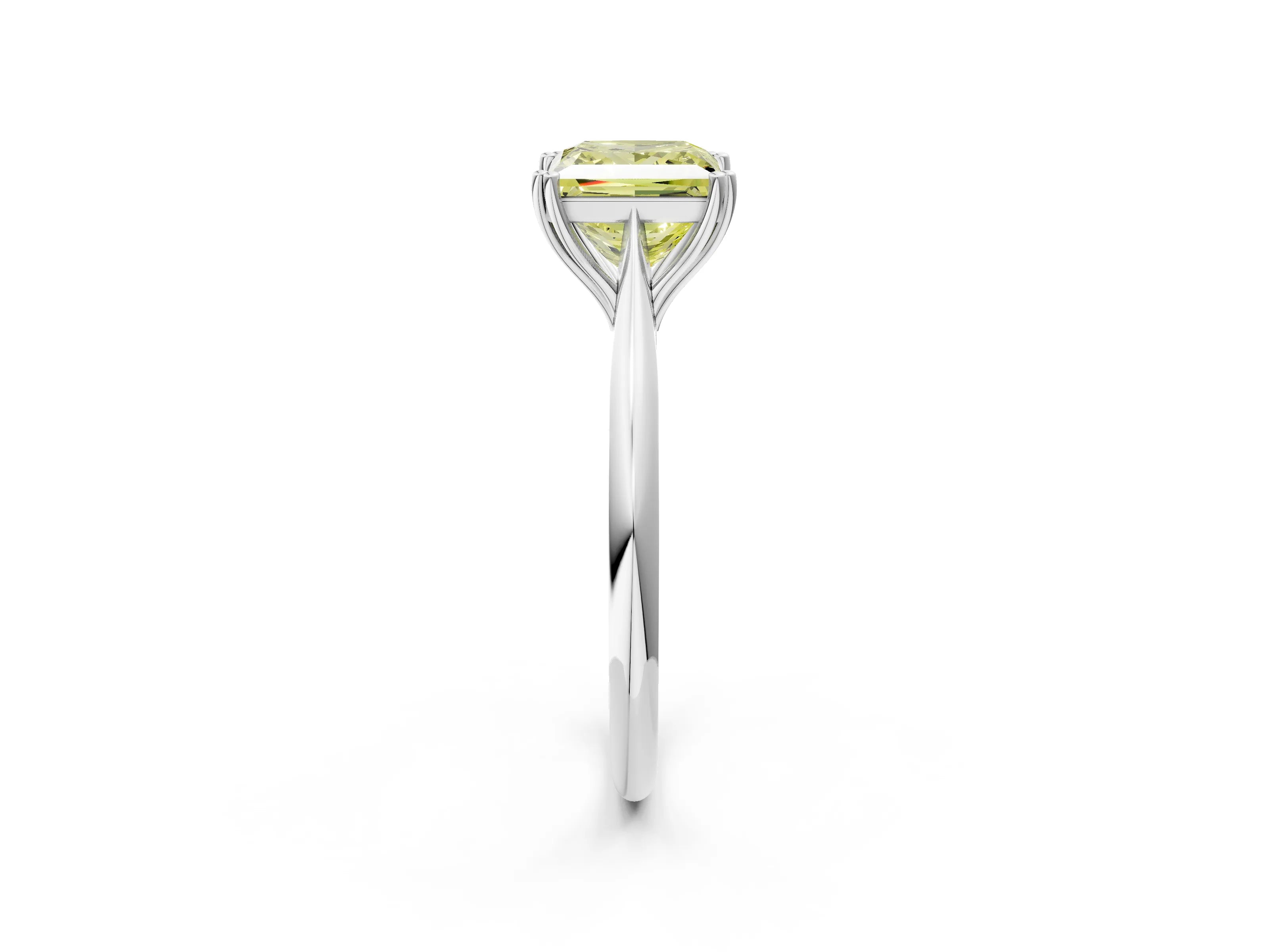 White gold Fancy Yellow Princess Cut Solitaire Diamond Ring with Six-Prong Setting and Classic Band_2