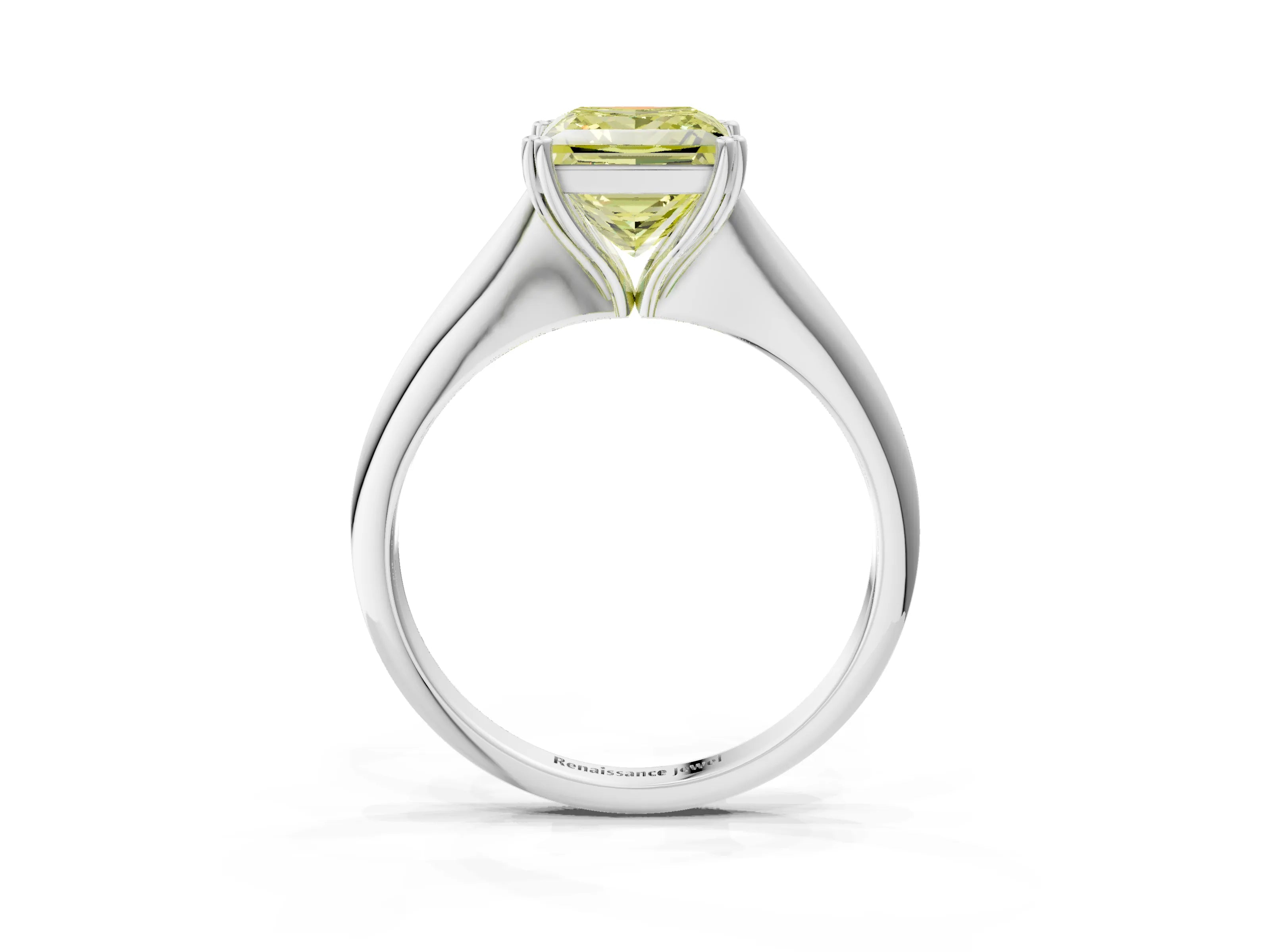 White gold Fancy Yellow Princess Cut Solitaire Diamond Ring with Six-Prong Setting and Classic Band_3