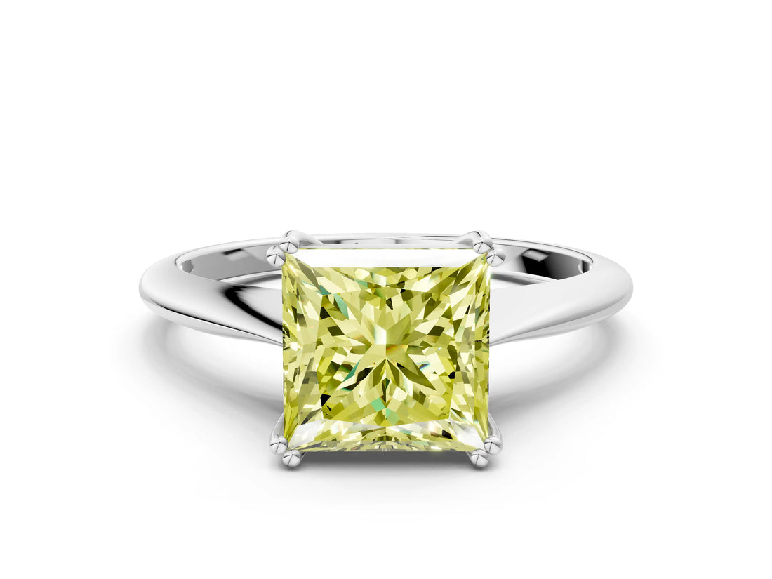 White gold Fancy Yellow Princess Cut Solitaire Diamond Ring with Six-Prong Setting and Classic Band_37