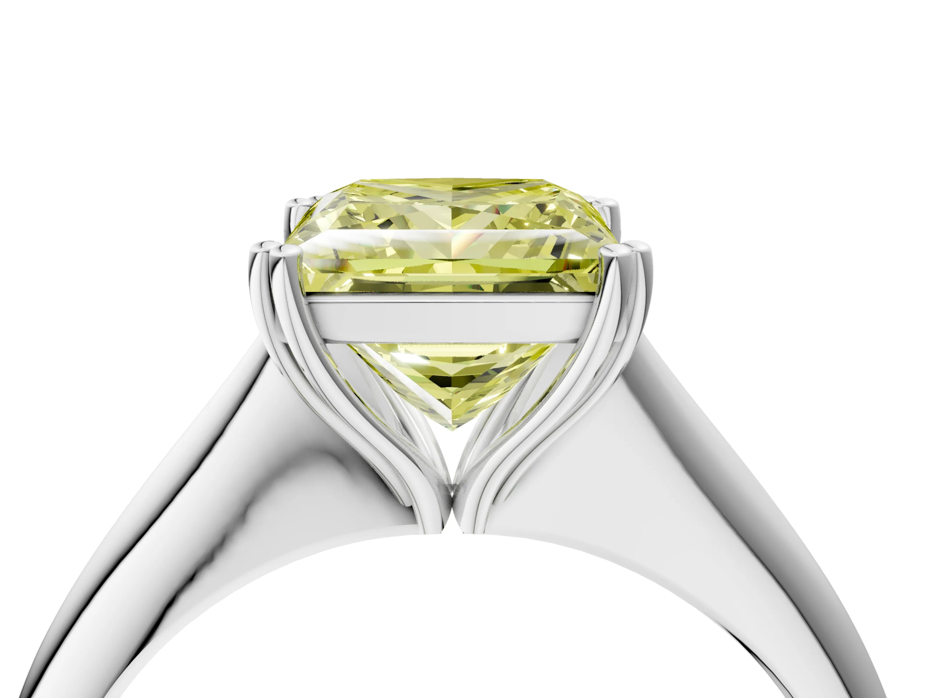 White gold Fancy Yellow Princess Cut Solitaire Diamond Ring with Six-Prong Setting and Classic Band_4