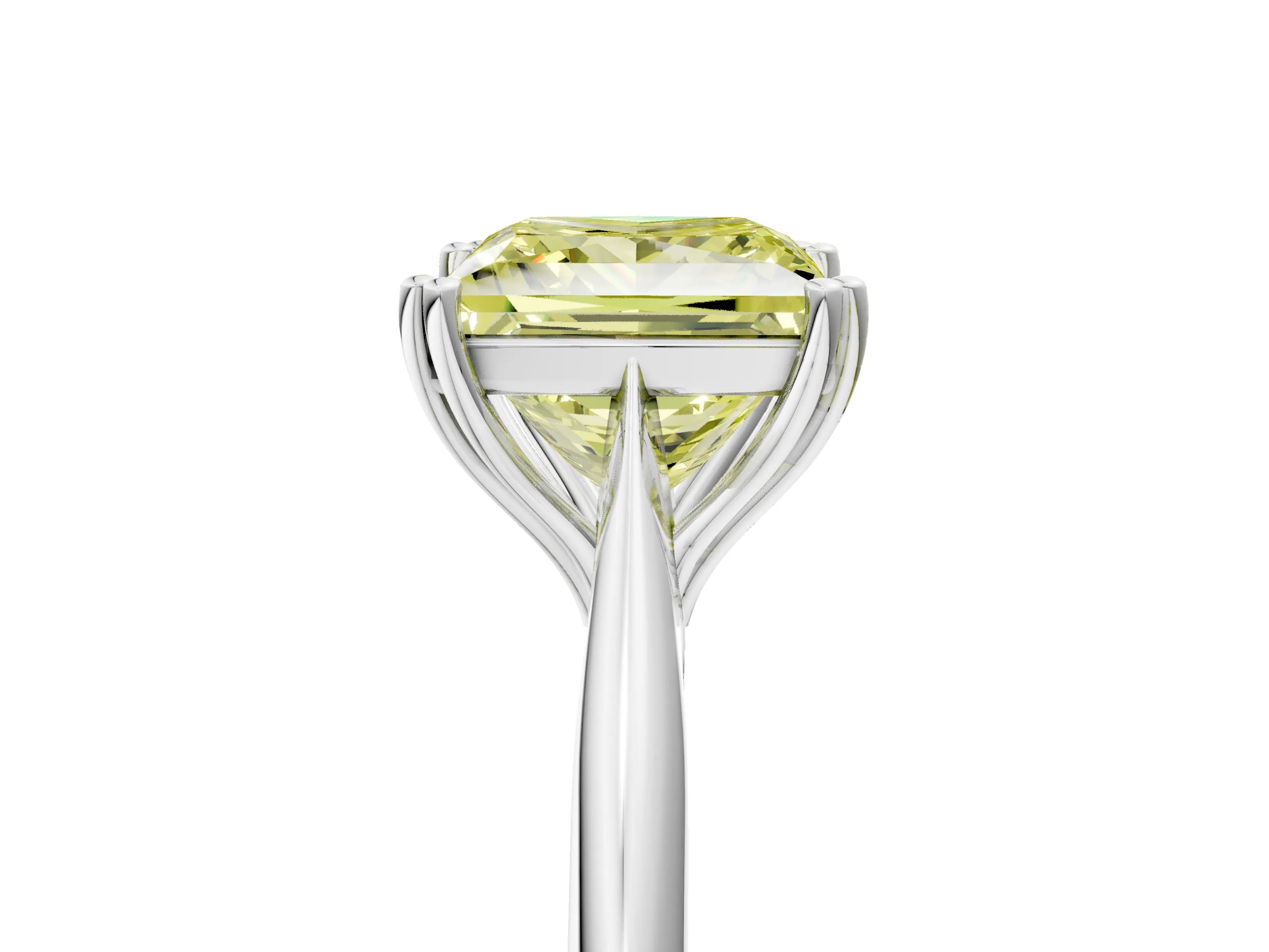 White gold Fancy Yellow Princess Cut Solitaire Diamond Ring with Six-Prong Setting and Classic Band_5