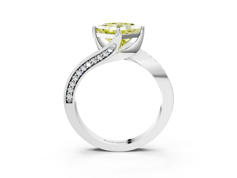 White gold Fancy Yellow Princess Cut Solitaire Diamond Twist Band with Pavé Setting and Four-Prong Setting_15