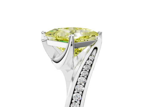 White gold Fancy Yellow Princess Cut Solitaire Diamond Twist Band with Pavé Setting and Four-Prong Setting_17
