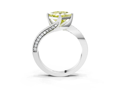 White gold Fancy Yellow Princess Cut Solitaire Diamond Twist Band with Pavé Setting and Four-Prong Setting_3