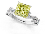 White gold Fancy Yellow Princess  Cut Solitaire Diamond Twisted Band with Pave Setting_1