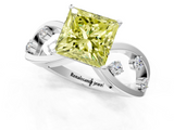 White gold Fancy Yellow Princess  Cut Solitaire Diamond with Side Stones on Criss-Cross Band and Four-Prong Setting_1