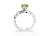 White gold Fancy Yellow Princess  Cut Solitaire Diamond with Side Stones on Criss-Cross Band and Four-Prong Setting_3