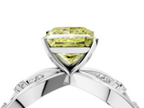 White gold Fancy Yellow Princess  Cut Solitaire Diamond with Side Stones on Criss-Cross Band and Four-Prong Setting_4