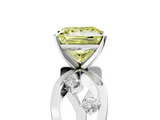White gold Fancy Yellow Princess  Cut Solitaire Diamond with Side Stones on Criss-Cross Band and Four-Prong Setting_5