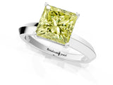 White gold Fancy Yellow Princess  Cut Solitaire Engagement Ring with Flat Band and Four-Prong Setting 1