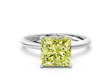 White gold Fancy Yellow Princess  Cut Solitaire Engagement Ring with Four-Prong Setting and Classic Band