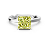 White gold Fancy Yellow Princess  Cut Solitaire Engagement Ring with Four-Prong Setting on a Classic Band