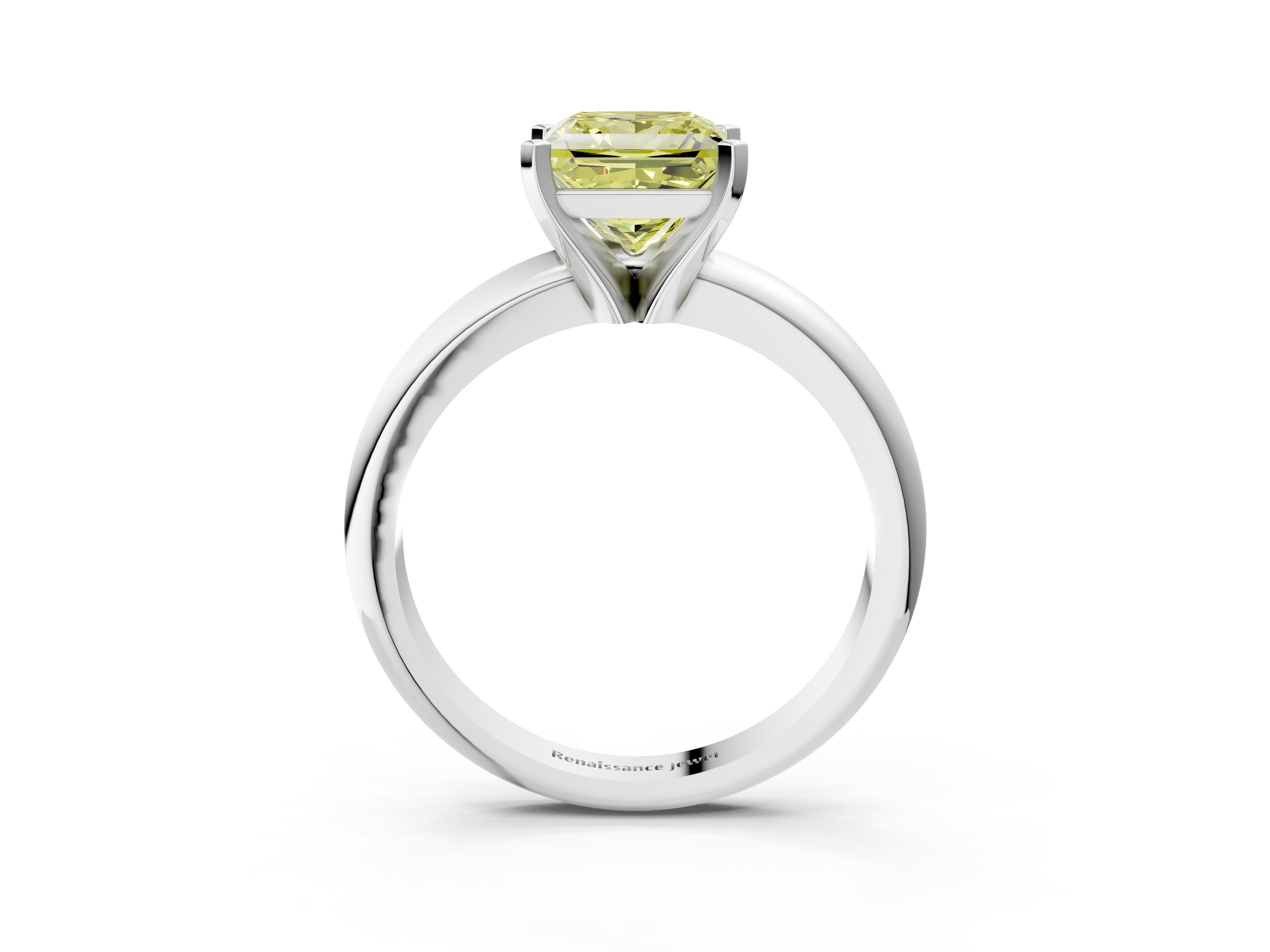 White gold Fancy Yellow Princess  Cut Solitaire Engagement Ring with Round Band and Four-Prong Setting_3