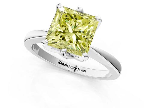 White gold Fancy Yellow Princess Cut Solitaire Engagement Ring with Six-Prong Setting and Tapered Band_1