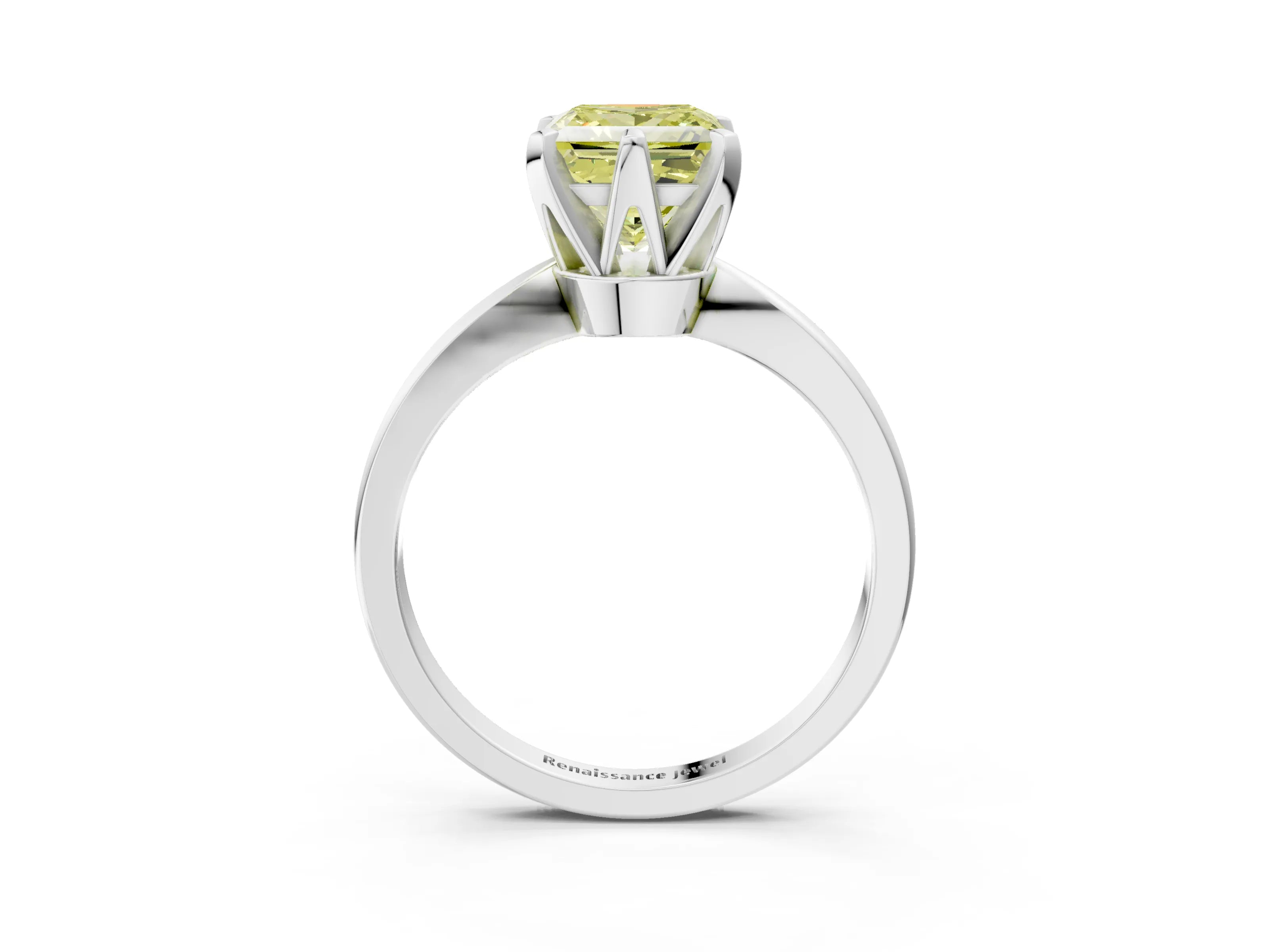White gold Fancy Yellow Princess Cut Solitaire Engagement Ring with Six-Prong Setting and Tapered Band_3