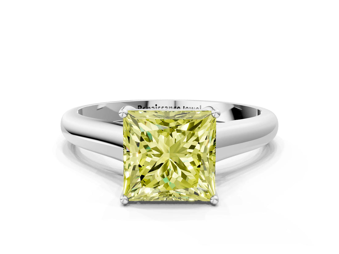 White gold Fancy Yellow Princess Cut Solitaire Engagement Ring with Tapered Band and Four-Prong Setting_15