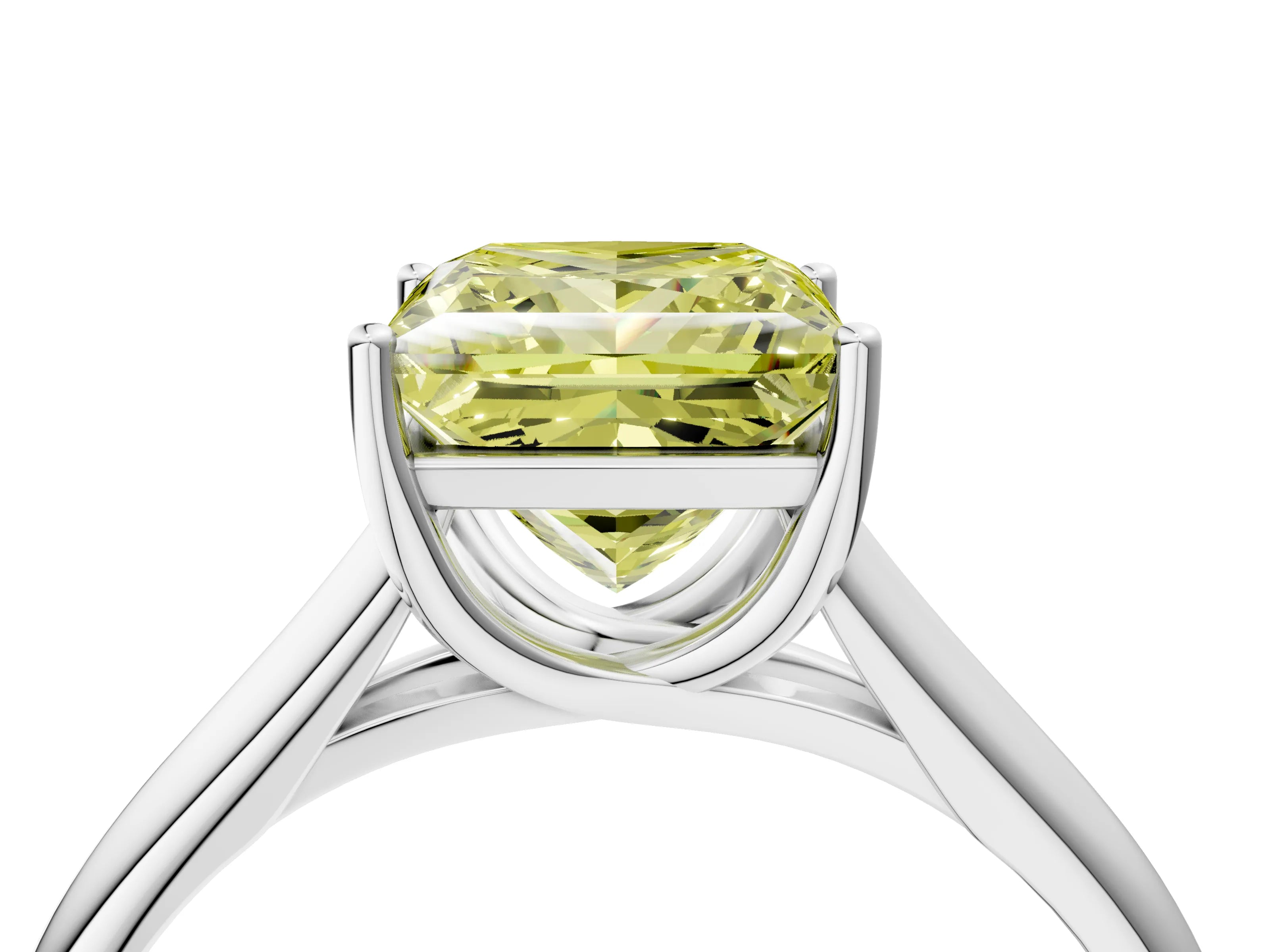 White gold Fancy Yellow Princess Cut Solitaire Engagement Ring with Tapered Band and Four-Prong Setting_7