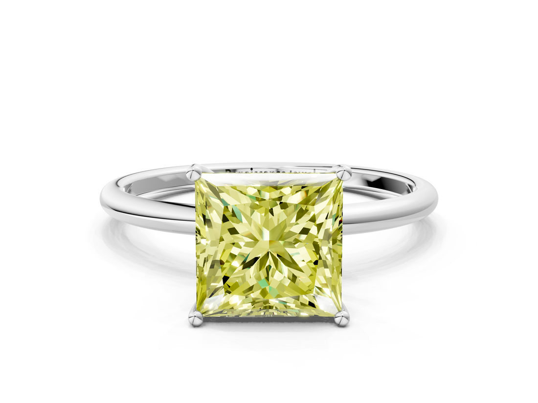 White gold Fancy Yellow Princess  Cut Solitaire Engagement Ring with Thin Band and Four-Prong Setting_3