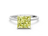 White gold Fancy Yellow Princess  Cut Solitaire Engagement Ring with Thin Band and Four-Prong Setting_3