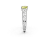 White gold Fancy Yellow Princess  Cut Solitaire Engraved Band with Four-Prong Setting_2