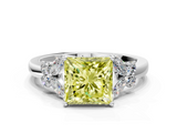 White gold Fancy Yellow Princess  Cut Solitaire Floral Diamond Ring with Four-Prong Setting