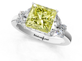 White gold Fancy Yellow Princess  Cut Solitaire Floral Diamond Ring with Four-Prong Setting_1